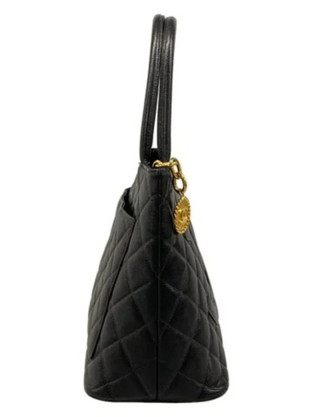 CHANEL Caviar Medallion Tote Black Calfskin Tote Bag Gold hardware